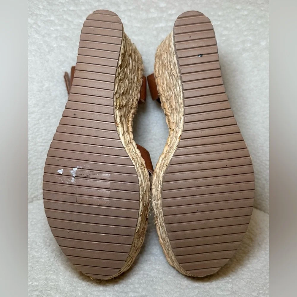 ALDO espadrilles platform shoes heels tan brown leather ankle‎ straps summer 8.5